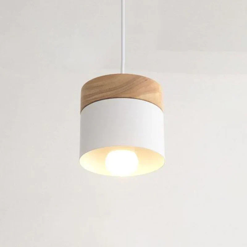 Scandinavian Pendant Light Wood Metal Cylinder Ceiling Fixture Multi-Color — Image 19