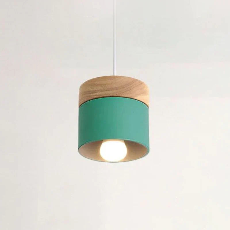Scandinavian Pendant Light Wood Metal Cylinder Ceiling Fixture Multi-Color — Image 20