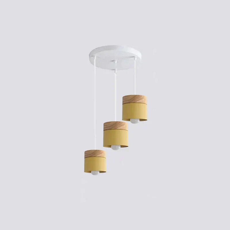 Scandinavian Pendant Light Wood Metal Cylinder Ceiling Fixture Multi-Color — Image 10
