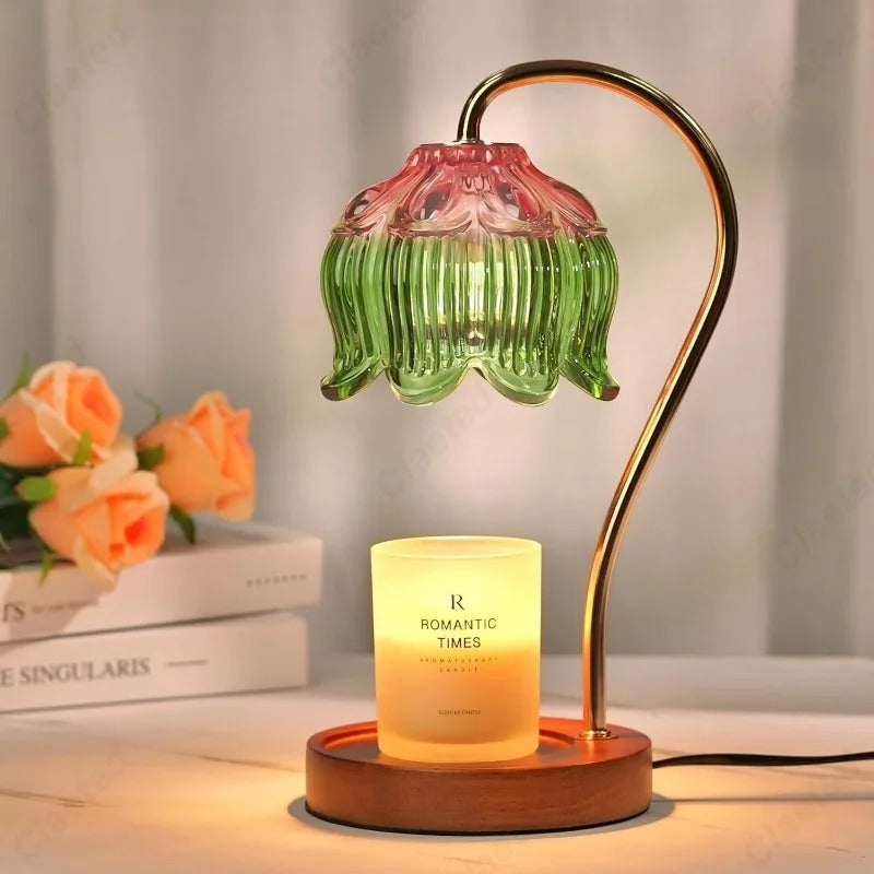 Vintage Glass Shade Table Lamp Brass Finish Art Deco Style Multicolor — Image 5