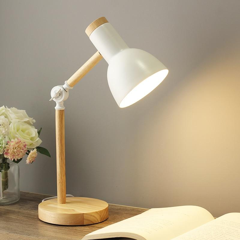 Modern Wooden Desk Lamp Adjustable LED Reading Light Rotatable Arm Home Office — Image 8