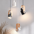 Modern Adjustable Pendant Light Metal Wood Hanging Lamp Black White — Main Image