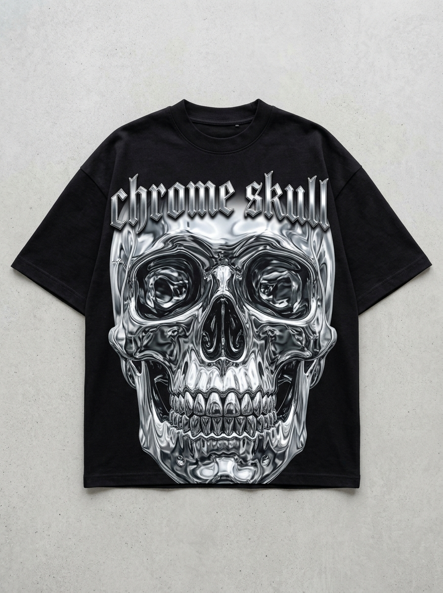 Chrome Skull Oversized T-Shirt - Front view