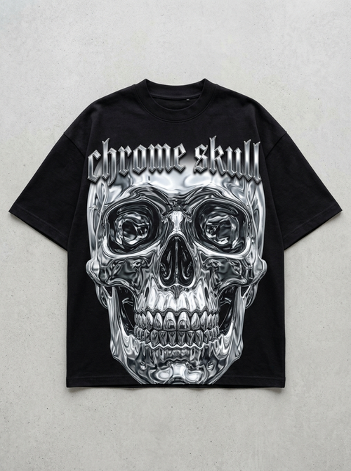 Chrome Skull Oversized T-Shirt - Front view