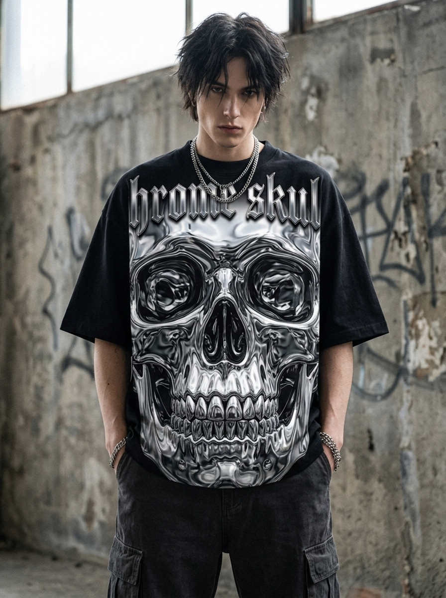 Chrome Skull Oversized T-Shirt - Worn