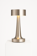 Elegant Brushed Metal LED Table Lamp - Modern Design, Multiple Colors — On Display