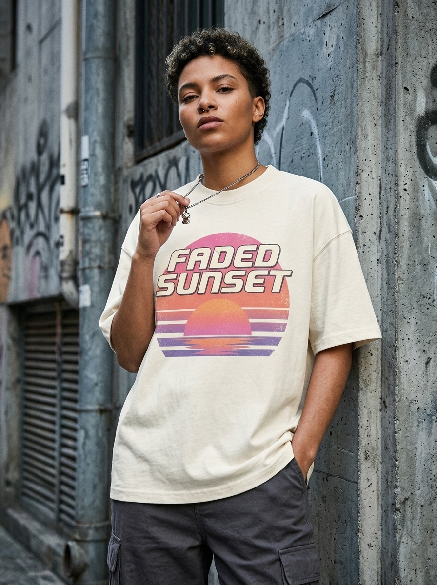 Faded Sunset Oversized T-Shirt - Worn