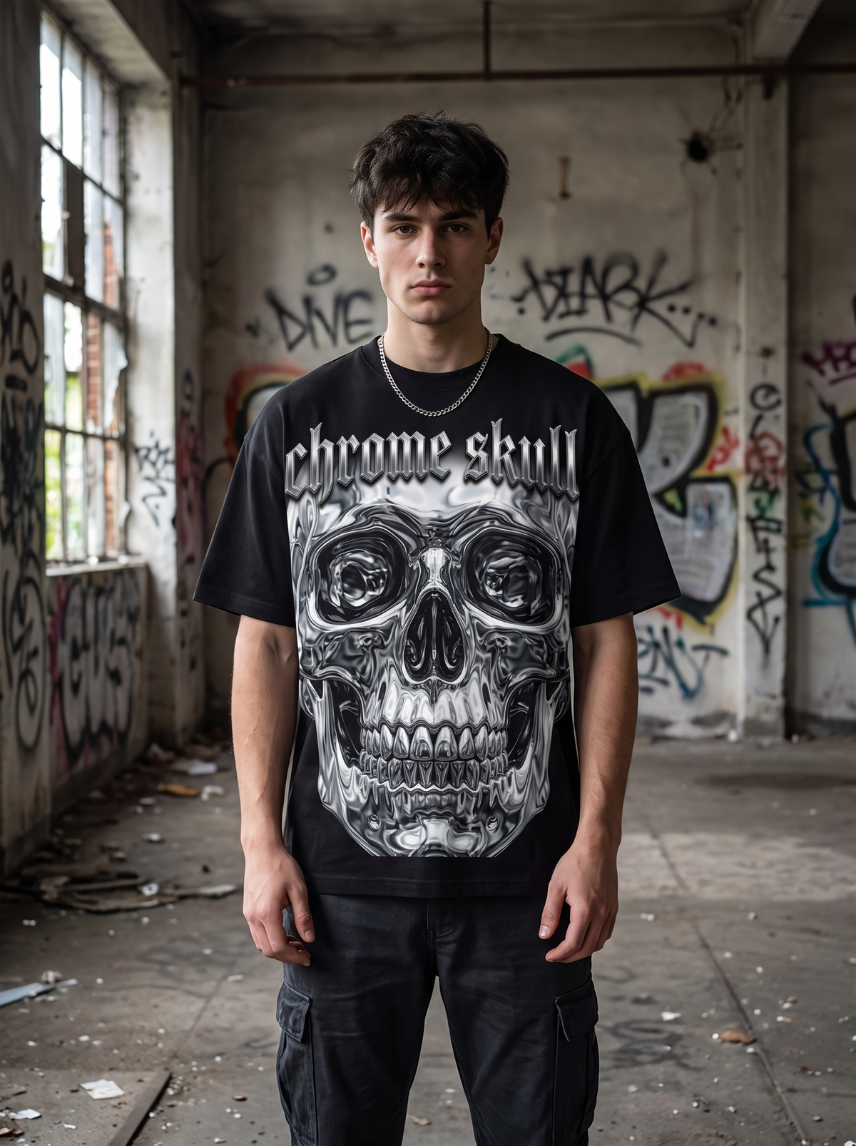 Chrome Skull Oversized T-Shirt - Worn