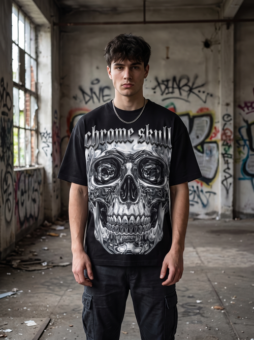 Chrome Skull Oversized T-Shirt - Worn